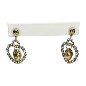 Vintage Women Jewelry Gold & Silver Tone Twisted Rope Heart Drop Dangle Earrings